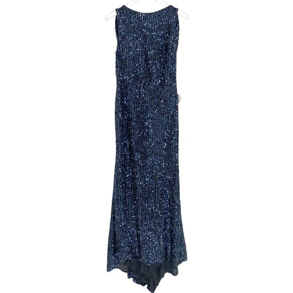 MAC DUGGAL Dress Size 12 Evening Gown Sequin Navy Blue Cowl Back - Picture 4 of 7